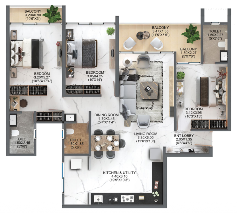 3BHK Layout at Evolvus by Majestic Kharadi Pune